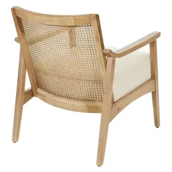 Kirklands Home Linen Wash Cane Back Alina Armchair Ivory New