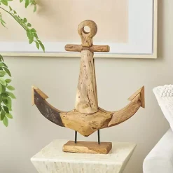Statues & Figurines>Kirklands Home Live Edge Teak Wood Anchor Statue Brown