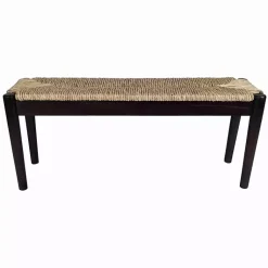 Kirklands Home Lola Seagrass and Wood Bench Black