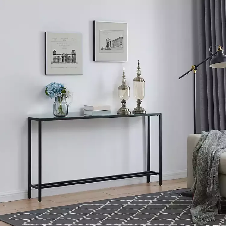Kirklands Home Long Metal Mirrored Top Console Table Black Outlet