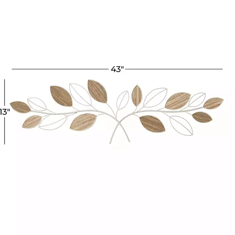 Kirklands Home Long White Metal and Reed Leaf Wall Plaque New