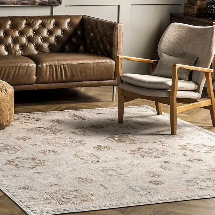 Kirklands Home Lottie Cream Vintage Washable Area Rug, 6x9 Ivory Best