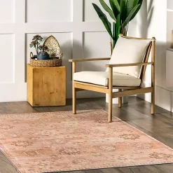 Kirklands Home Lottie Peach Vintage Washable Area Rug, 5x8 Orange Clearance