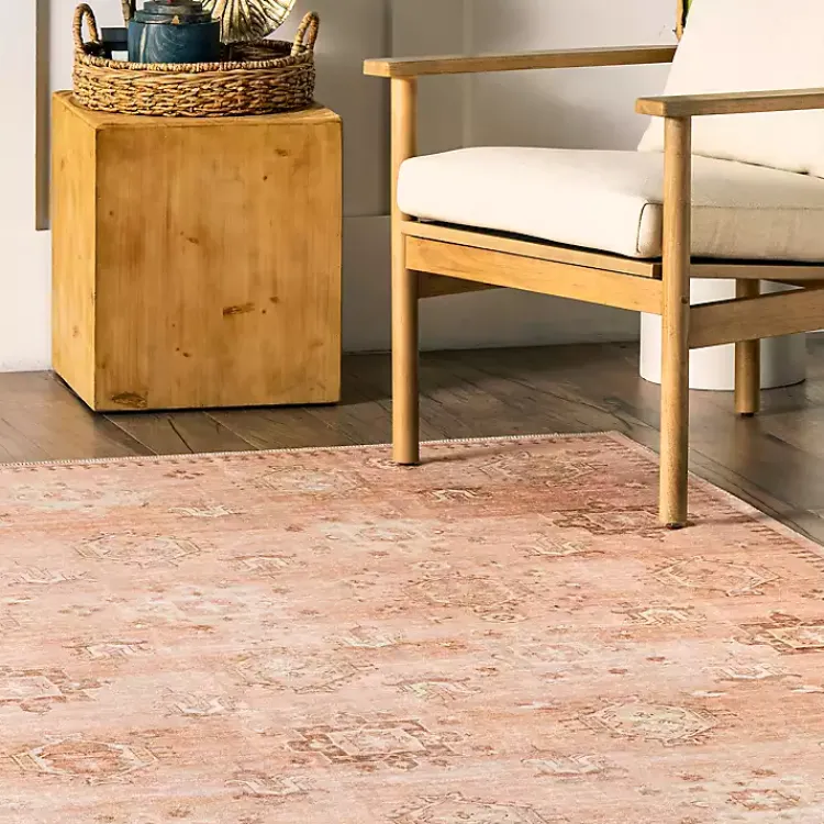 Kirklands Home Lottie Peach Vintage Washable Area Rug, 5x8 Orange Clearance