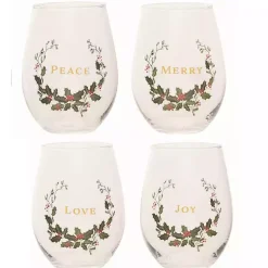 Christmas Dining & Entertaining>Kirklands Home Love, Joy, Peace, Merry Wine Glasses, Set of 4