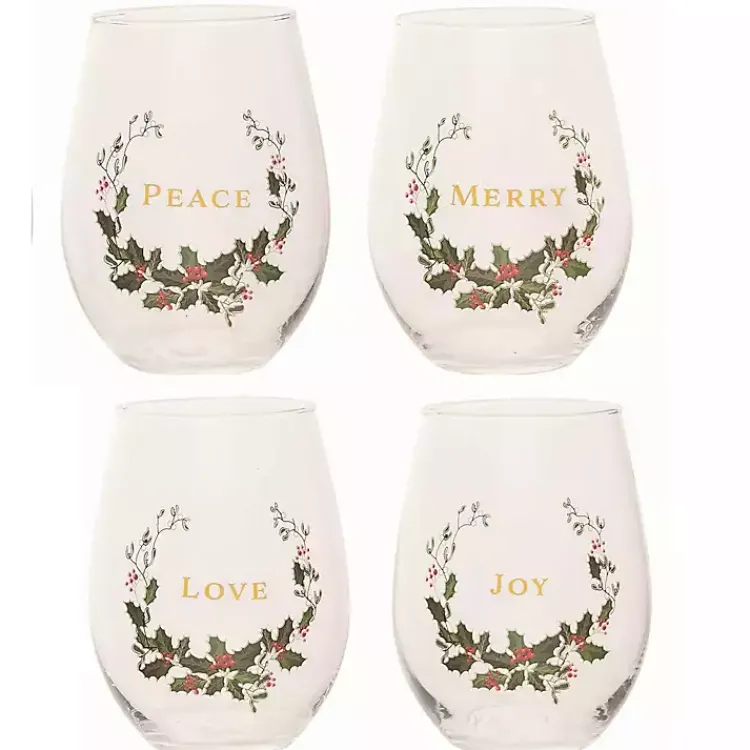 Christmas Dining & Entertaining>Kirklands Home Love, Joy, Peace, Merry Wine Glasses, Set of 4