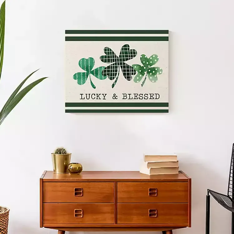 St Patricks Day Decorations>Kirklands Home Lucky & Blessed Clover Trio Canvas Art Print