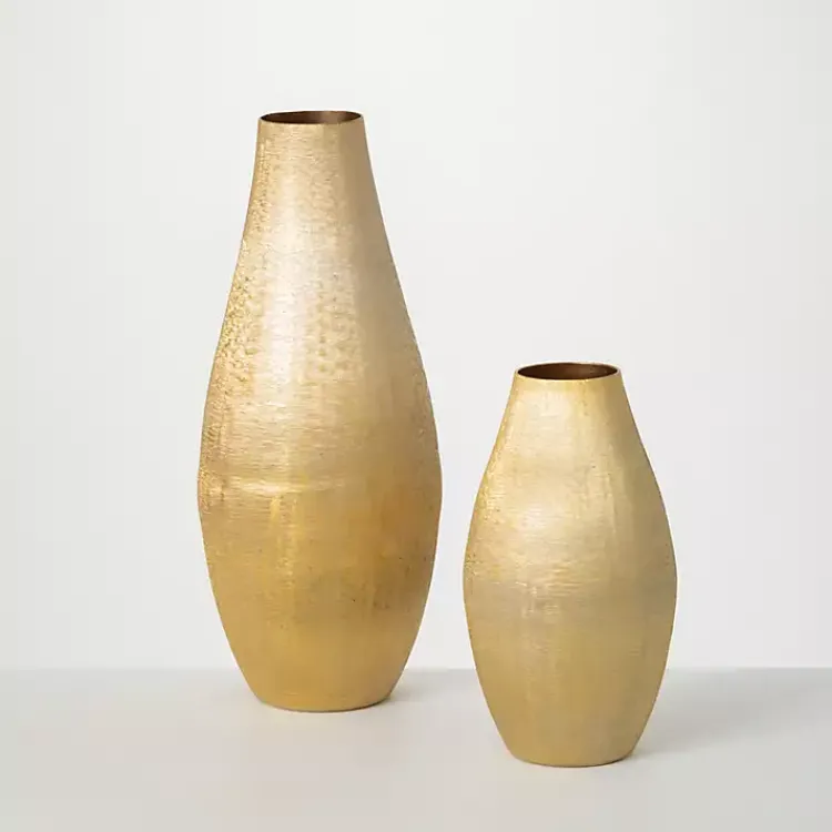 Vases>Kirklands Home Lustrous Brushed Metal Vases, Set of 2 Gold