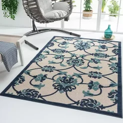 Kirklands Home Lyla Blue Floral Damask Indoor/Outdoor Rug, 5x8 Discount