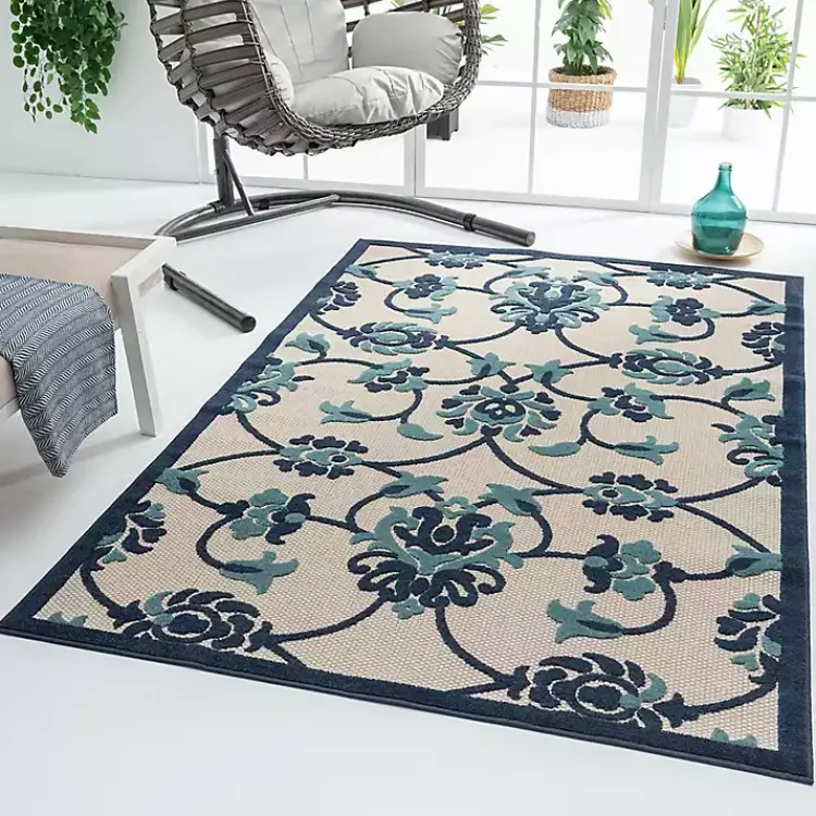 Kirklands Home Lyla Blue Floral Damask Indoor/Outdoor Rug, 5x8 Discount