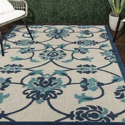 Kirklands Home Lyla Blue Floral Damask Indoor/Outdoor Rug, 5x8 Discount