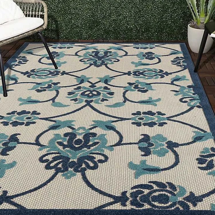 Kirklands Home Lyla Blue Floral Damask Indoor/Outdoor Rug, 5x8 Discount