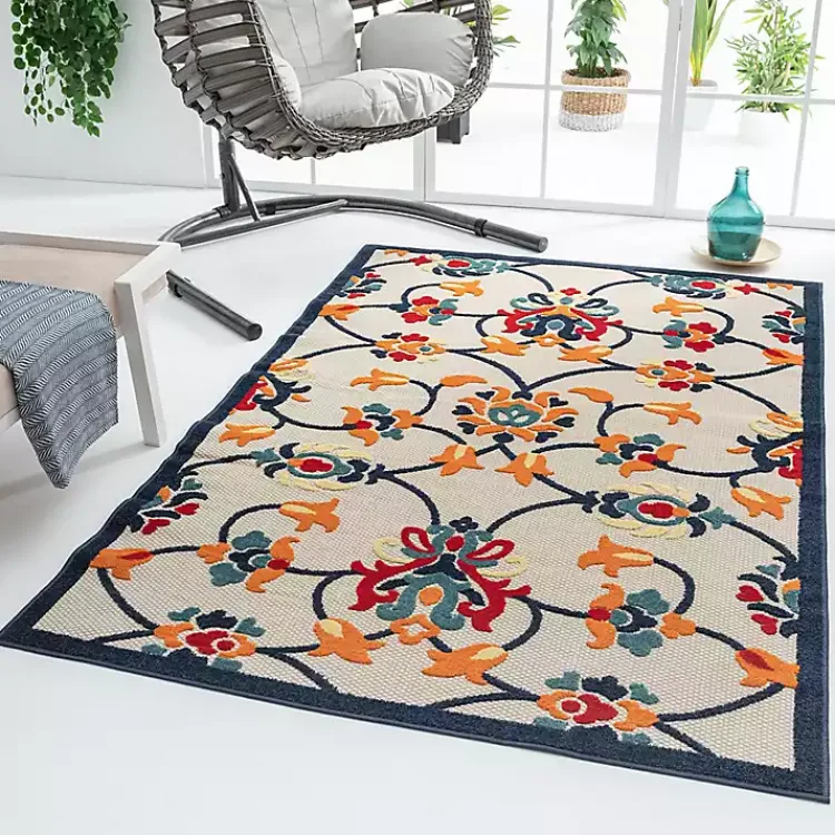 Kirklands Home Lyla Multi Floral Damask Indoor/Outdoor Rug, 5x8 New
