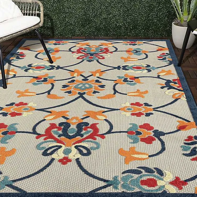 Kirklands Home Lyla Multi Floral Damask Indoor/Outdoor Rug, 5x8 New