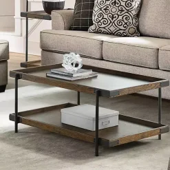 Kirklands Home Mahogany Oak Wood Tray Top Coffee Table Brown