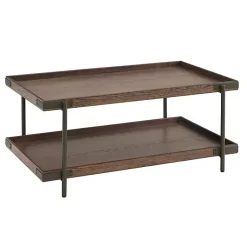 Kirklands Home Mahogany Oak Wood Tray Top Coffee Table Brown