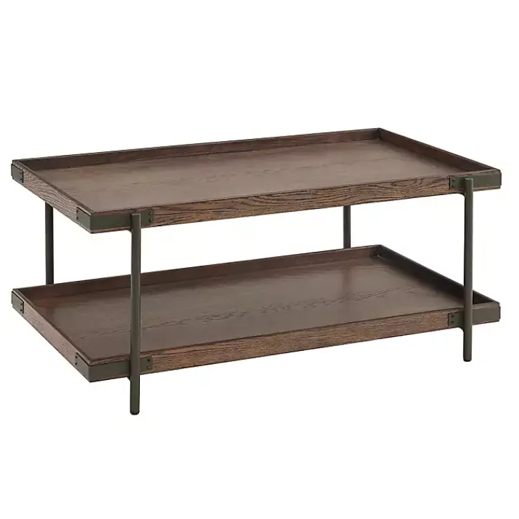 Kirklands Home Mahogany Oak Wood Tray Top Coffee Table Brown