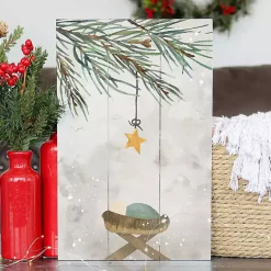 Christmas Art & Wall Decor>Kirklands Home Manger Star Wood Art Print Gray