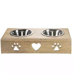Kirklands Home Mango Wood Heart Cutout Dog Bowl Sale