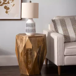 Kirklands Home Mango Wood Hexagon Side Table Tan Discount
