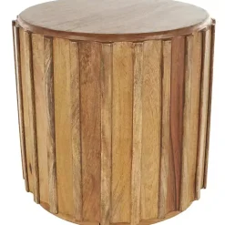 Kirklands Home Mango Wood Ridged Drum Accent Table Brown
