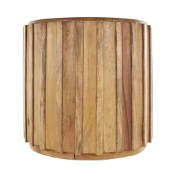 Kirklands Home Mango Wood Ridged Drum Accent Table Brown