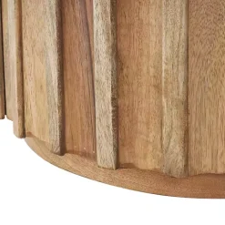Kirklands Home Mango Wood Ridged Drum Accent Table Brown