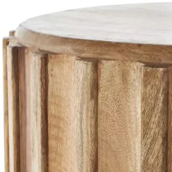 Kirklands Home Mango Wood Ridged Drum Accent Table Brown
