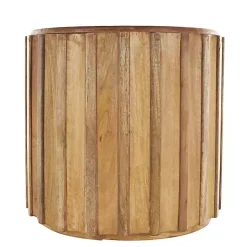 Kirklands Home Mango Wood Ridged Drum Accent Table Brown