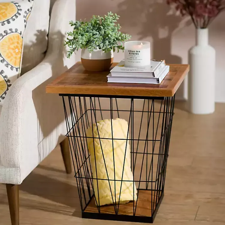 Kirklands Home Mango Wood Storage Basket Side Table Sale