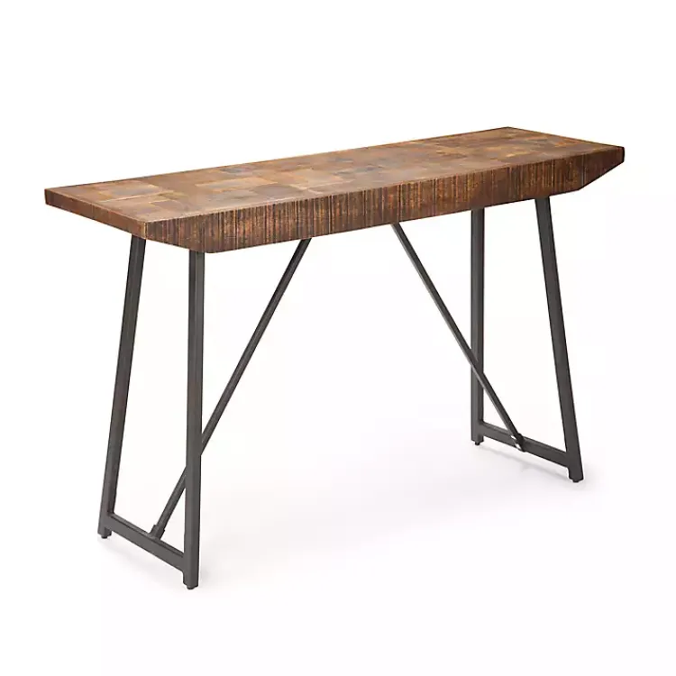 Kirklands Home Mango Wood Willow Parquet Sofa Table Tan Sale