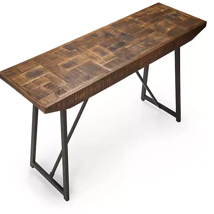 Kirklands Home Mango Wood Willow Parquet Sofa Table Tan Sale