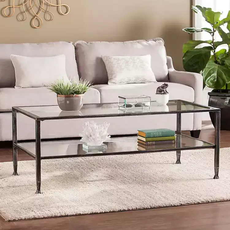 Kirklands Home Mara Glass and Metal Coffee Table Black Hot