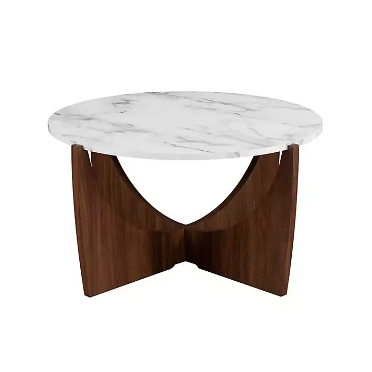 Kirklands Home Marble & Walnut Open Base Round Coffee Table Brown Outlet