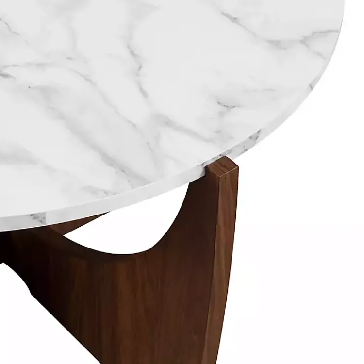 Kirklands Home Marble & Walnut Open Base Round Coffee Table Brown Outlet