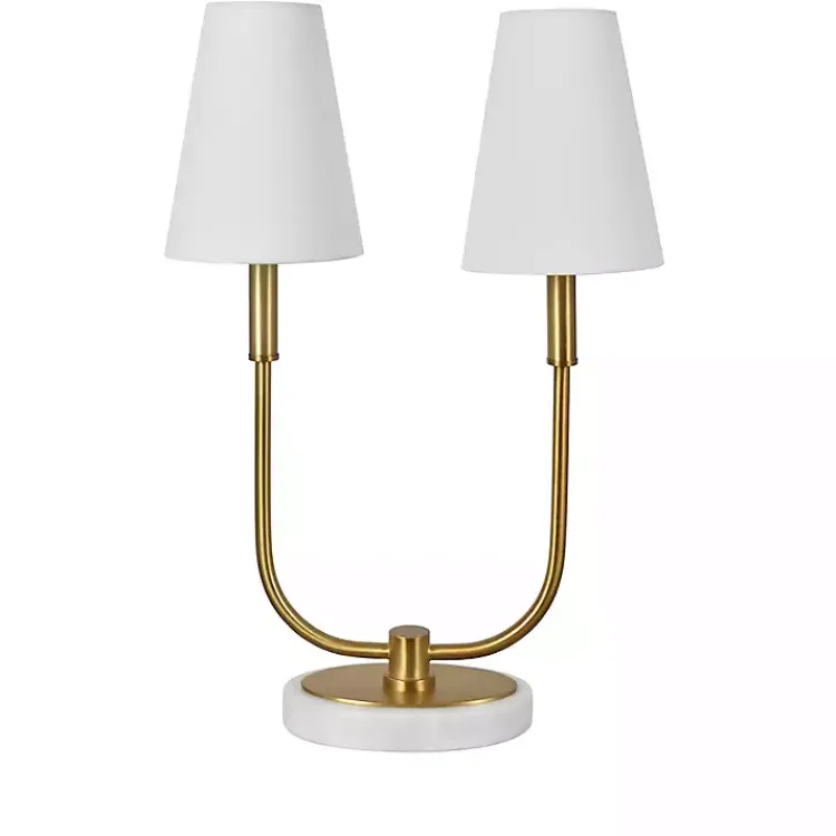 Kirklands Home Marble and Gold Twin Shade Table Lamp White Sale