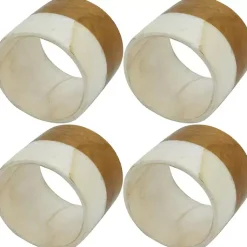 Kirklands Home Marble and Wood Two Tone 4-pc. Napkin Ring Set
