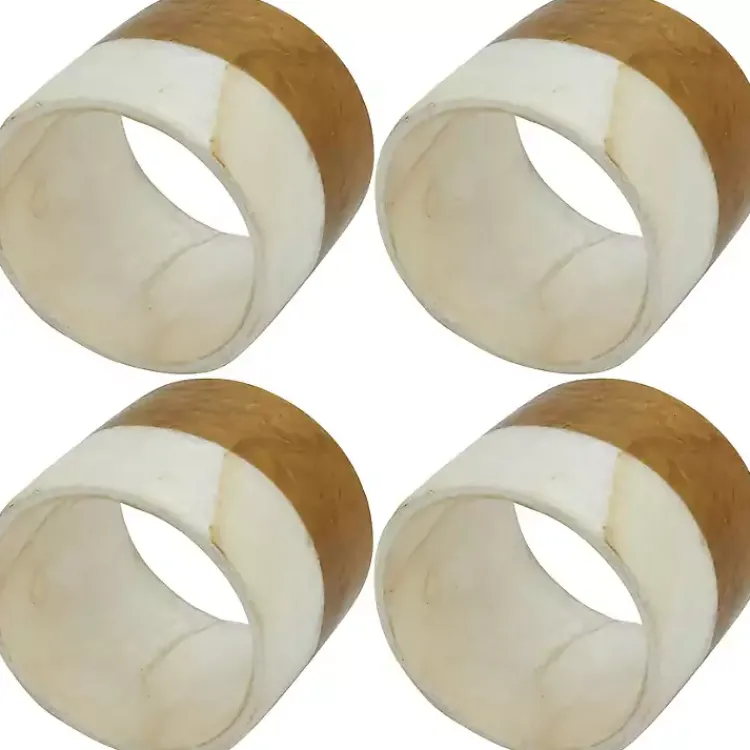 Kirklands Home Marble and Wood Two Tone 4-pc. Napkin Ring Set