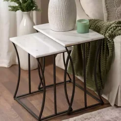 Kirklands Home Marble Nesting Accent Tables, Set of 2 White Hot