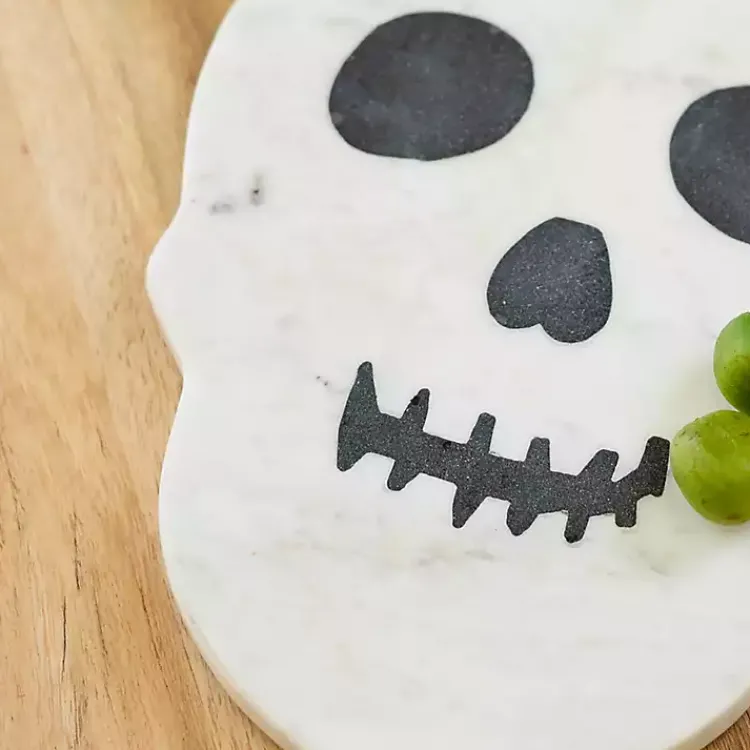 Halloween>Kirklands Home Marble Skull Halloween Cheese Board White