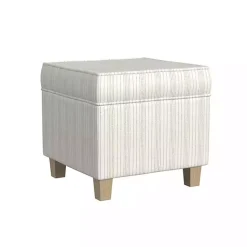 Kirklands Home Marigold Stripe Upholstered Square Storage Ottoman White Outlet