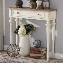 Kirklands Home Marquetterie Whitewashed Oak Top Console Table Outlet