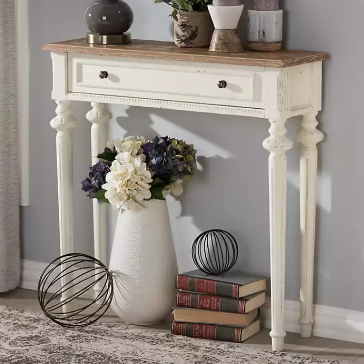 Kirklands Home Marquetterie Whitewashed Oak Top Console Table Outlet