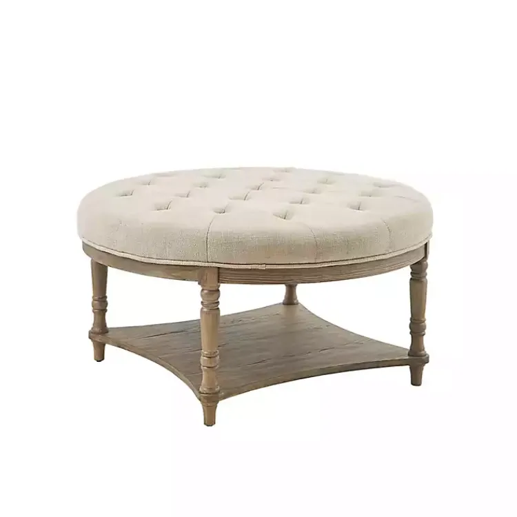 Kirklands Home Martha Stewart Round Cream Ottoman with Shelf Ivory Sale
