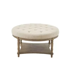 Kirklands Home Martha Stewart Round Cream Ottoman with Shelf Ivory Sale