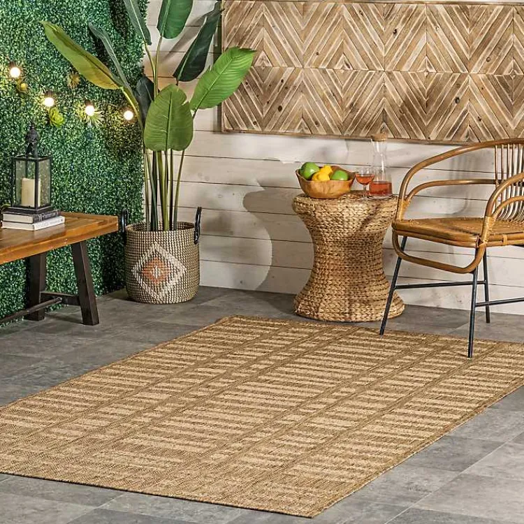 Kirklands Home Marti Banded Lines Outdoor Rug, 5x8 Tan Discount
