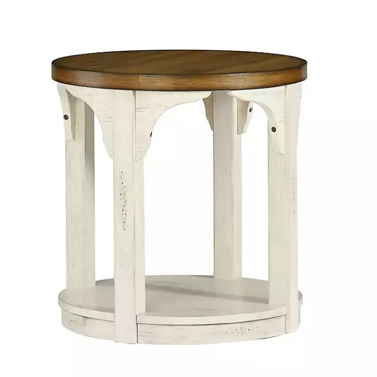 Kirklands Home Mary White and Natural Wooden Round Accent Table Hot