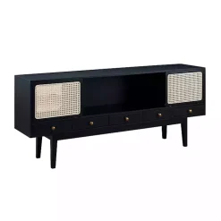 Kirklands Home Matilda Midcentury Woven Cane Media Cabinet Black Sale