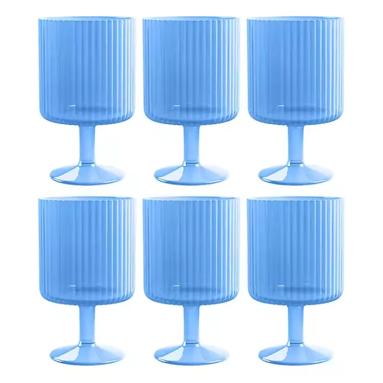 Kirklands Home Matte Azure Ribbed Goblet Glasses, Set of 6 Blue Discount