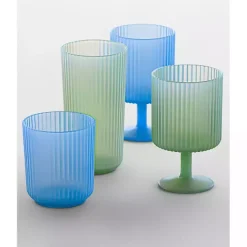 Kirklands Home Matte Azure Ribbed Goblet Glasses, Set of 6 Blue Discount